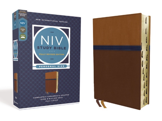 NIV Personal-Size Study Bible, Fully Revised Edition, Comfort Print--soft leather-look, brown/blue (indexed, red letter