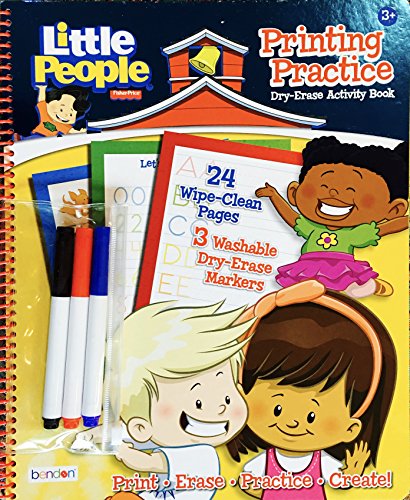 Fisher.Price Little People Printing Practice Dry-Erase Activity Book, 24  Wipe-Clean Pages 3 Washable Dry-Erase Markers